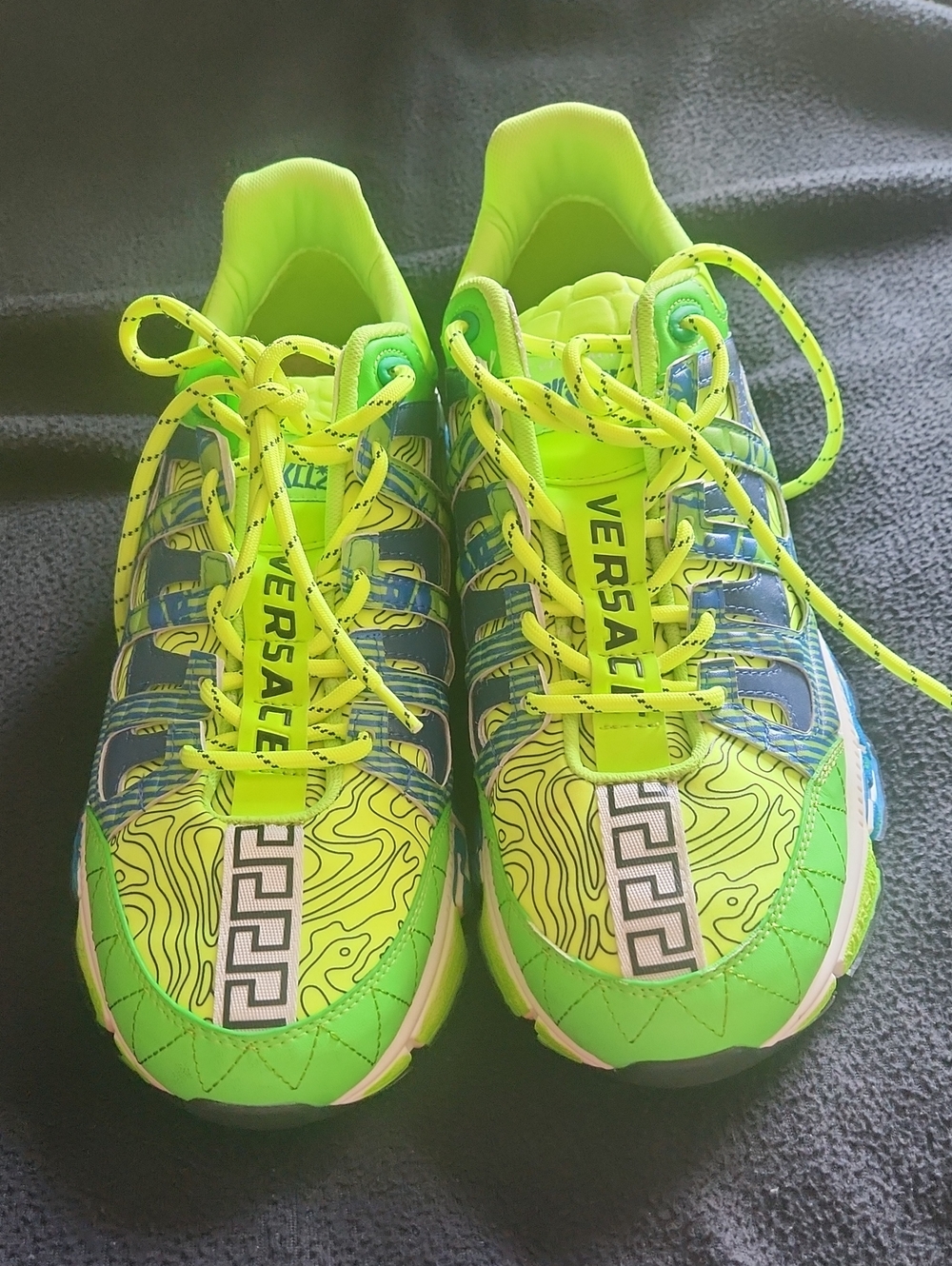 Versace Neon Yellow-Green Patterned Athletic Sneakers